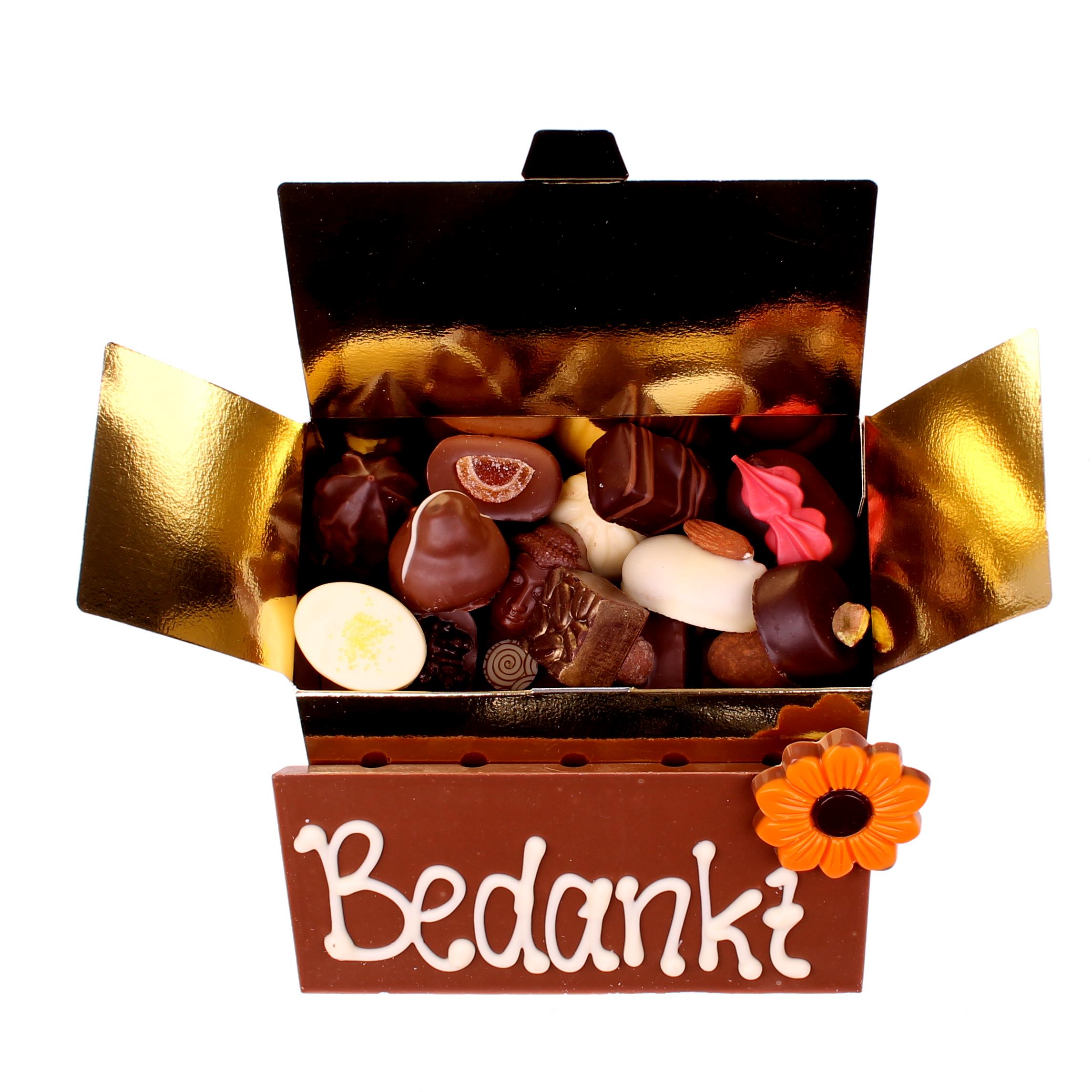 vork boekje Kast Chocoladehuis | Luxe bonbons met tablet "Bedankt"